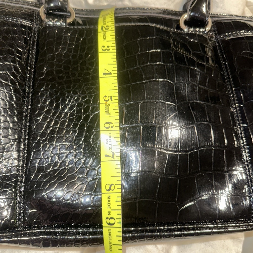 Anne Klein Black Croc-embossed Large Shoulder Bag Handbag Purse Gold Hardware - Picture 12 of 12